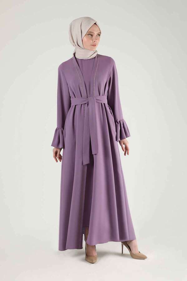 Cuff Flywheel Stone Abaya Suit Lilac - 1