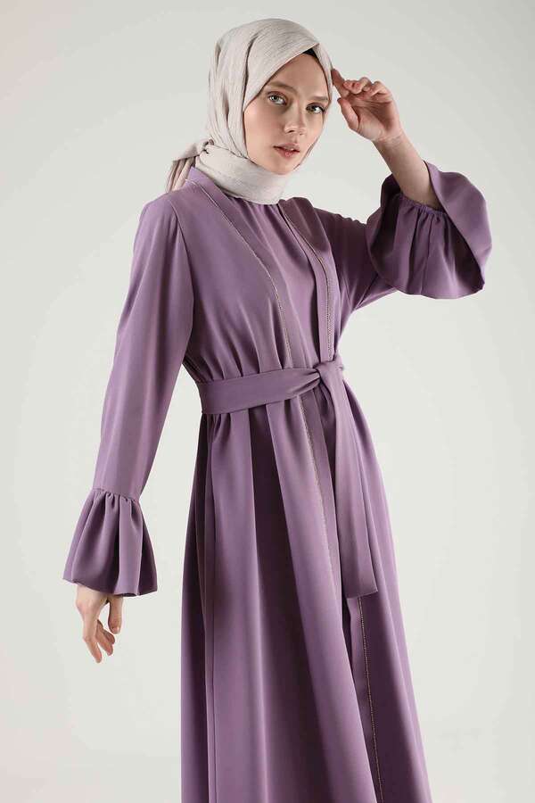 Cuff Flywheel Stone Abaya Suit Lilac - 4