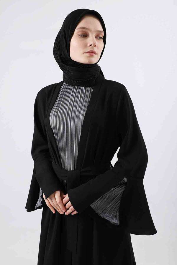 Cuff Slit Abaya Suit Black - 4