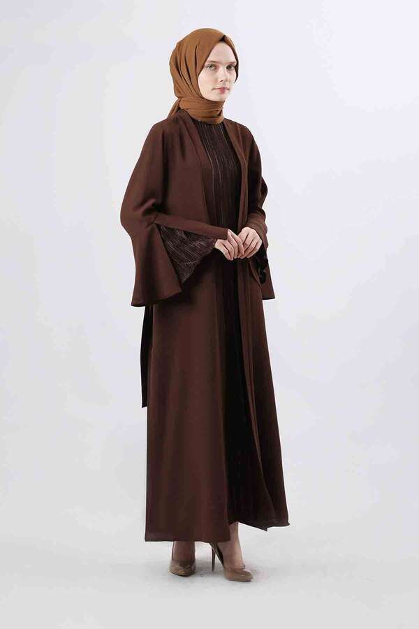 Cuff Slit Abaya Suit Brown - 1