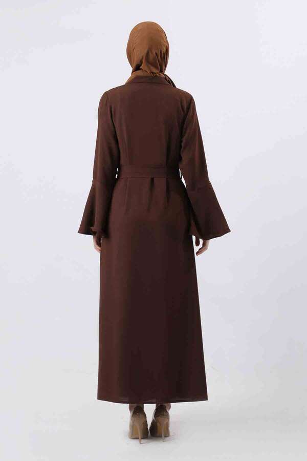 Cuff Slit Abaya Suit Brown - 4