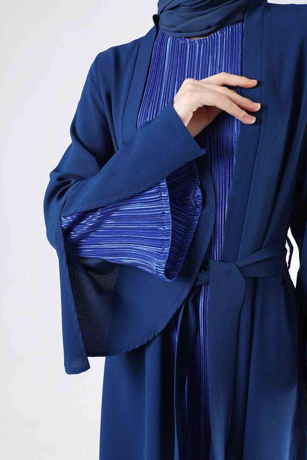 Cuff Slit Abaya Suit Sax Blue - 2