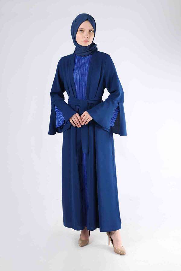 Cuff Slit Abaya Suit Sax Blue - 3