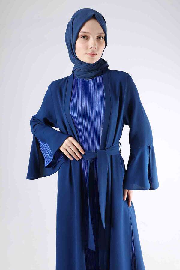 Cuff Slit Abaya Suit Sax Blue - 4