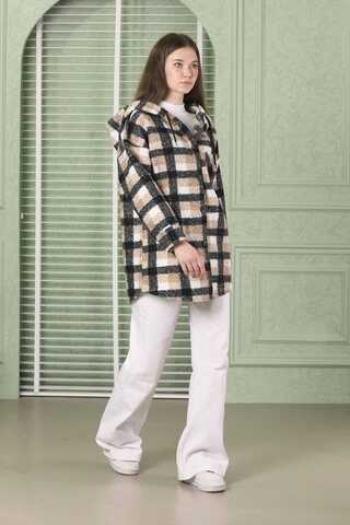 Curly Hooded Shirt Jacket Beige - 2