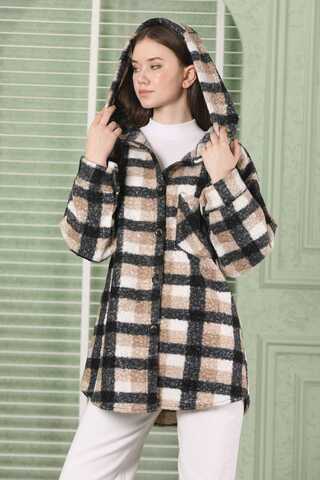 Curly Hooded Shirt Jacket Beige - 4