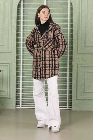 Curly Hooded Shirt Jacket Brown - 1