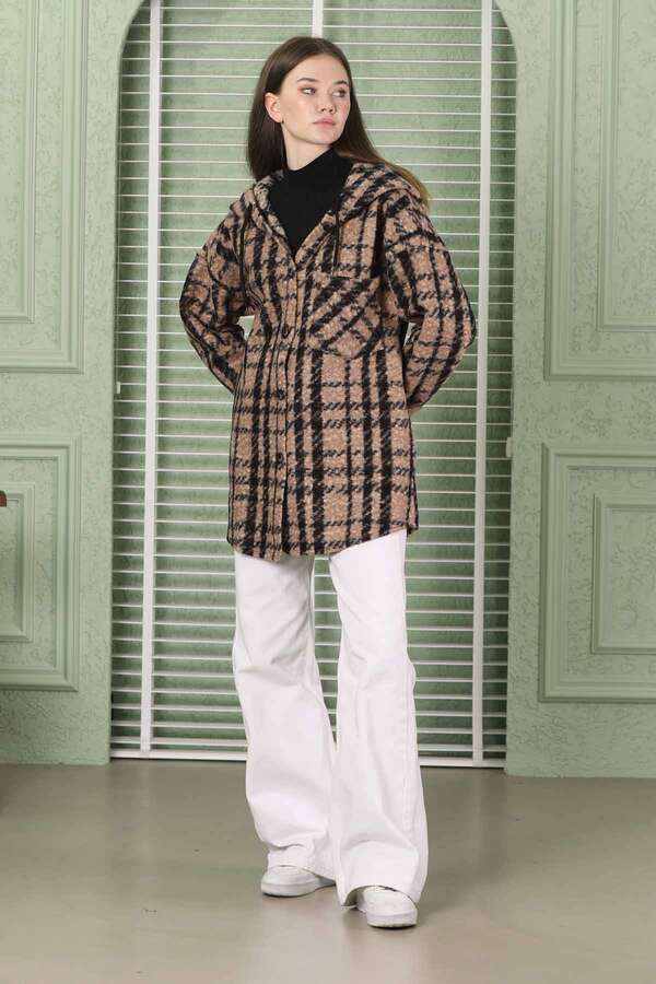 Curly Hooded Shirt Jacket Brown - 1