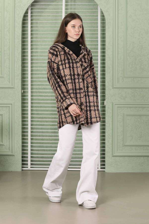 Curly Hooded Shirt Jacket Brown - 3