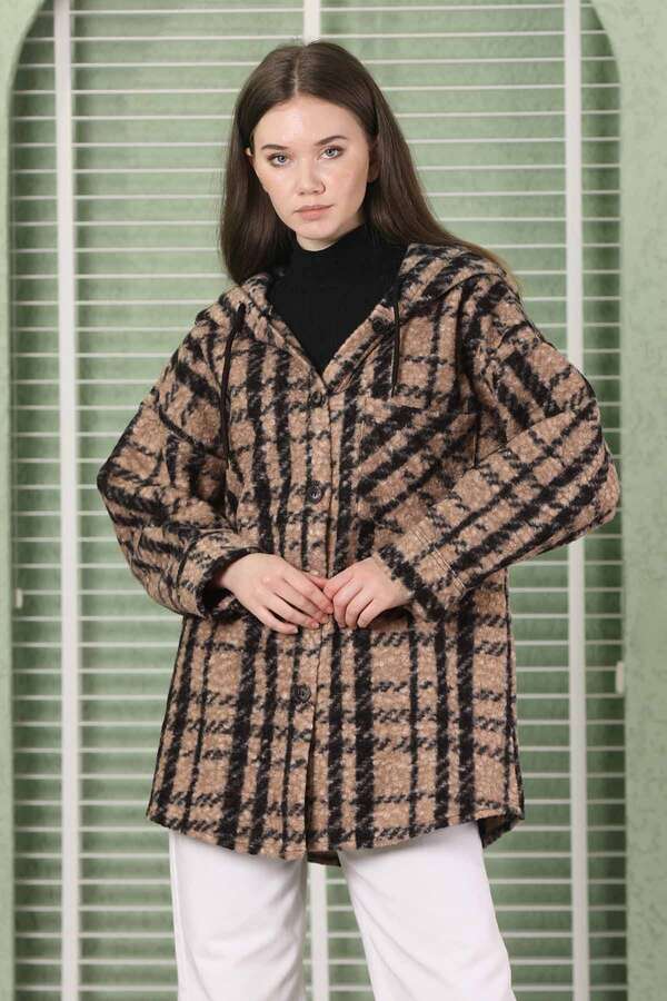 Curly Hooded Shirt Jacket Brown - 4