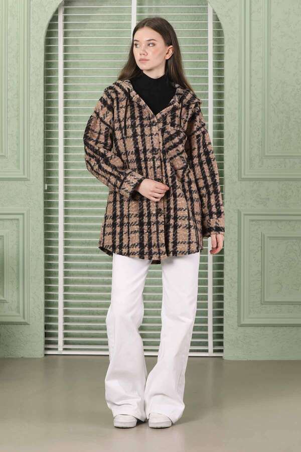 Curly Hooded Shirt Jacket Brown - 5