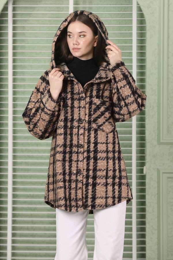 Curly Hooded Shirt Jacket Brown - 7