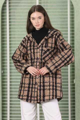 Curly Hooded Shirt Jacket Brown - 4