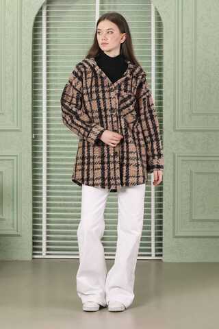 Curly Hooded Shirt Jacket Brown - 5