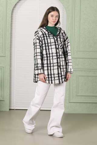 Curly Hooded Shirt Jacket White - 1