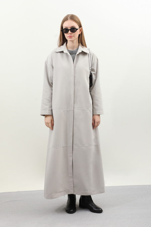 D Tokalı Trençkot Açık Gri - 3