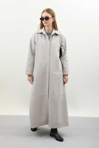 D Tokalı Trençkot Açık Gri - 4