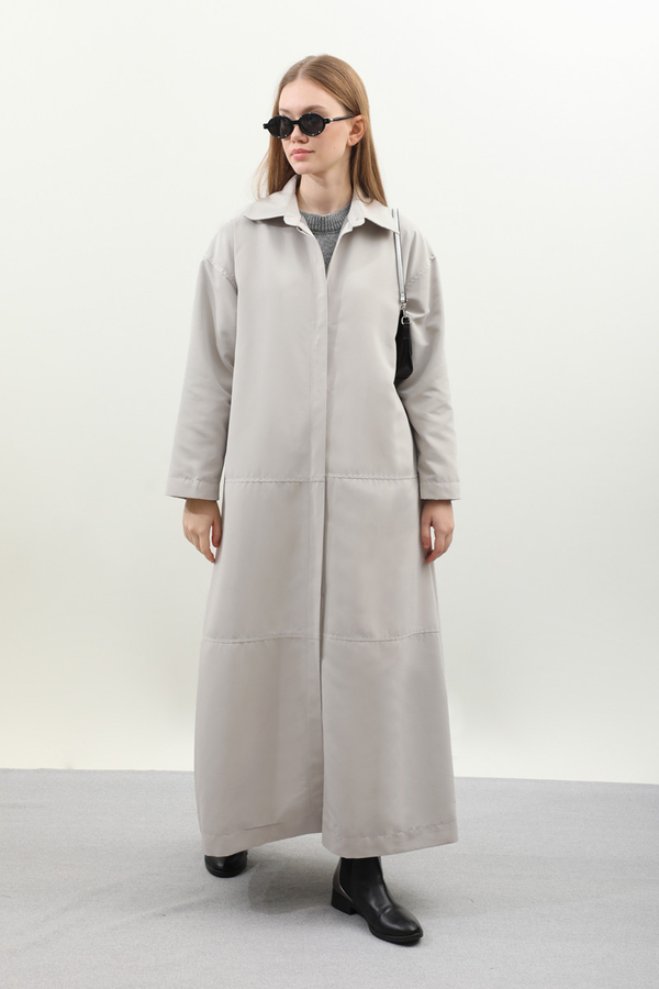 D Tokalı Trençkot Açık Gri - 4