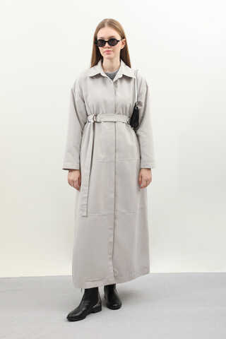 D Tokalı Trençkot Açık Gri - 6