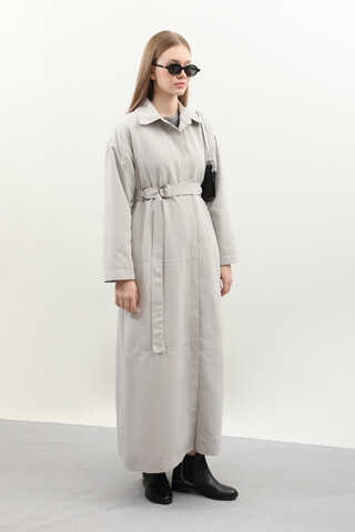 D Tokalı Trençkot Açık Gri - 7