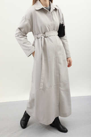 D Tokalı Trençkot Açık Gri - 8