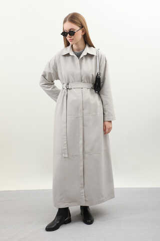 D Tokalı Trençkot Açık Gri - 9