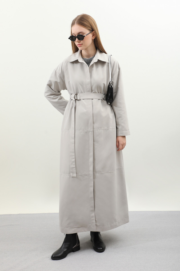 D Tokalı Trençkot Açık Gri - 9