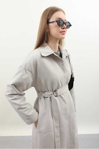 D Tokalı Trençkot Açık Gri - 10