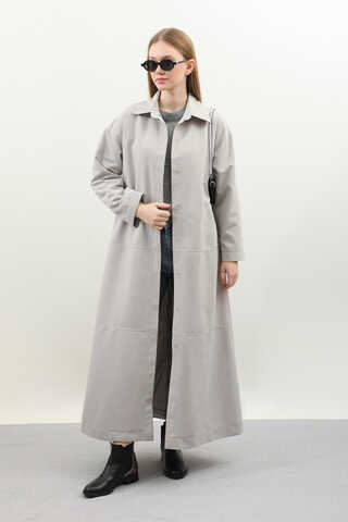 D Tokalı Trençkot Açık Gri - 2