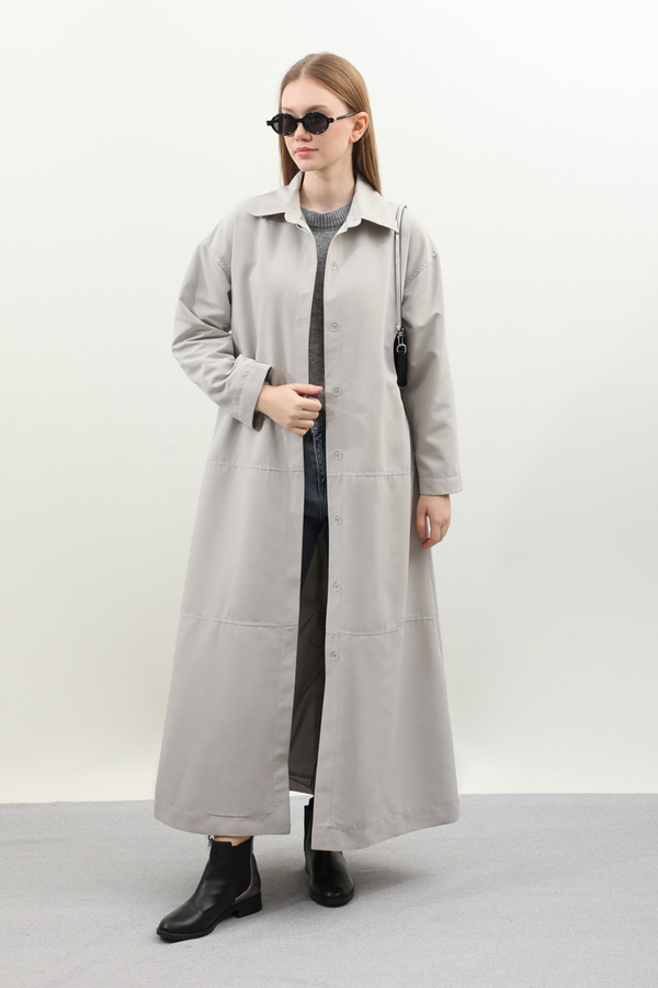 D Tokalı Trençkot Açık Gri - 2