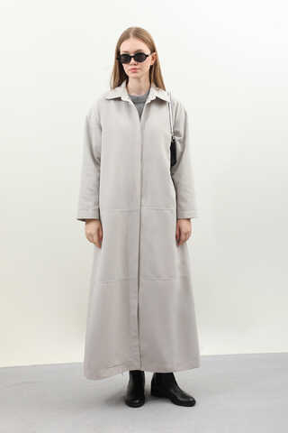 D Tokalı Trençkot Açık Gri - 3