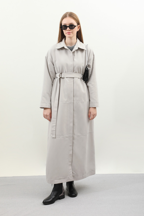 D Tokalı Trençkot Açık Gri - 6