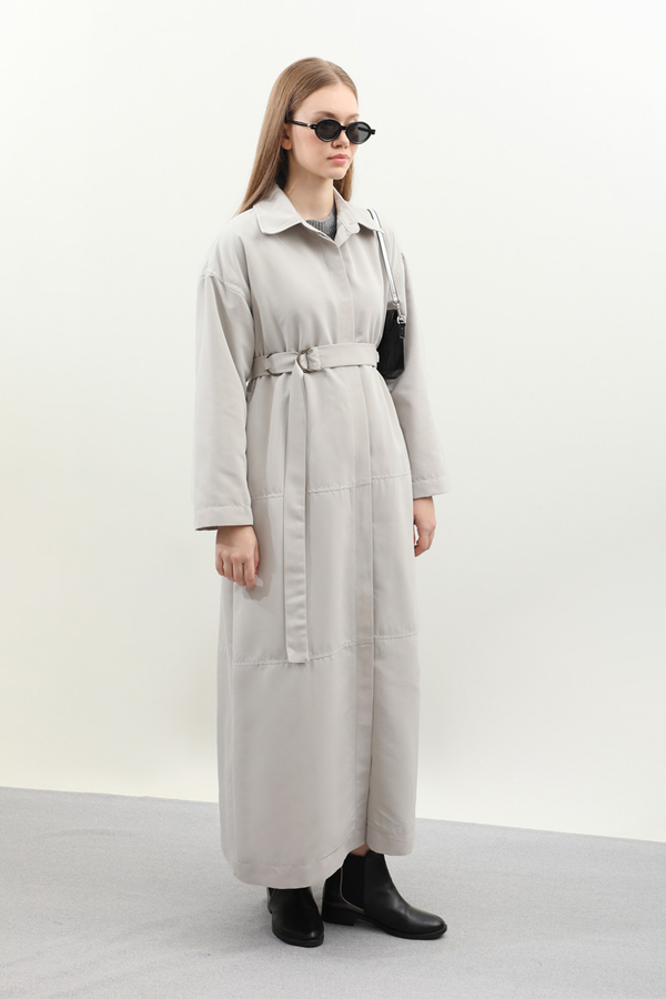 D Tokalı Trençkot Açık Gri - 7