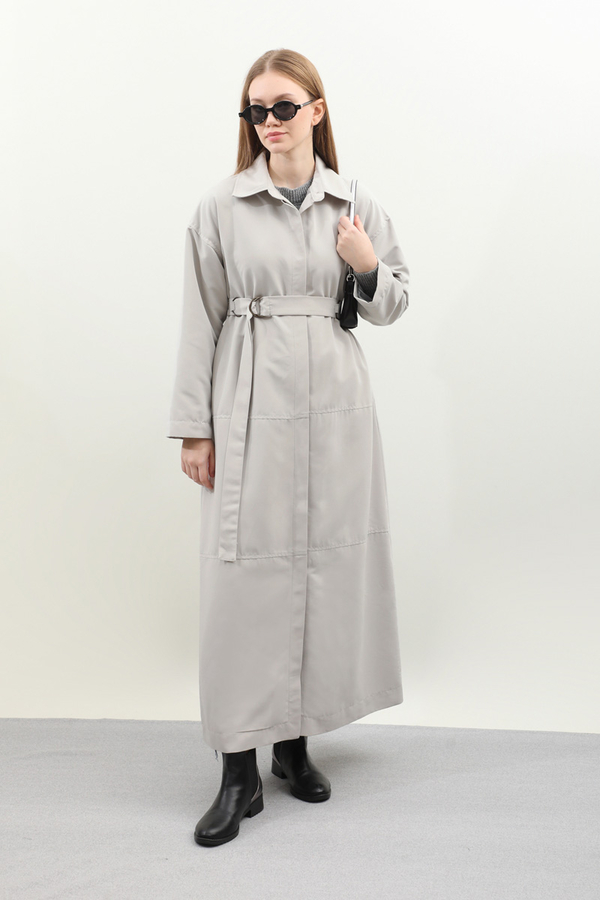 D Tokalı Trençkot Açık Gri - 1