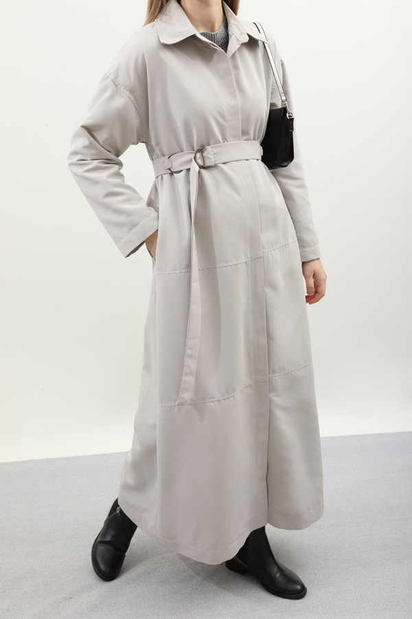 D Tokalı Trençkot Açık Gri - 8