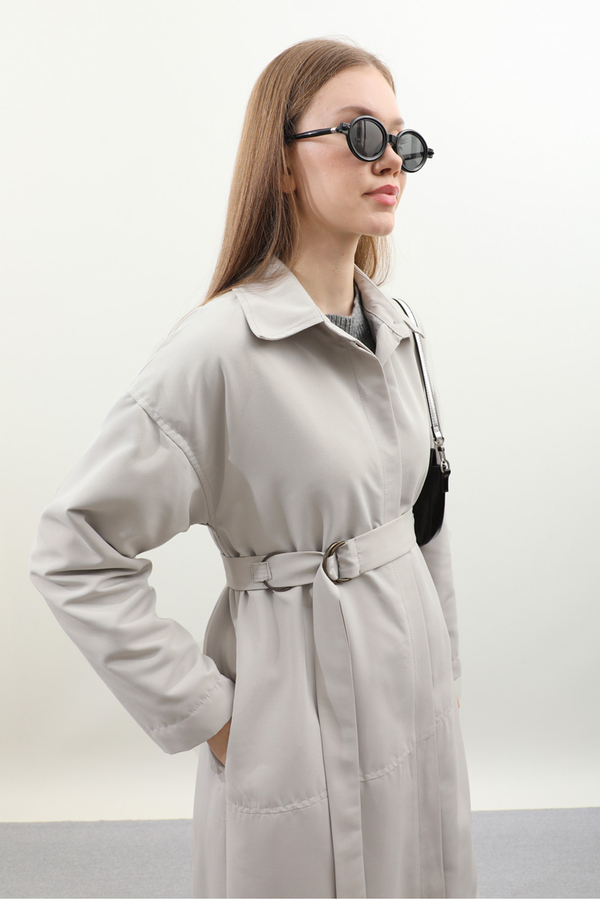 D Tokalı Trençkot Açık Gri - 10