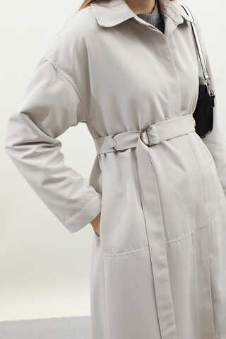 D Tokalı Trençkot Açık Gri - 11