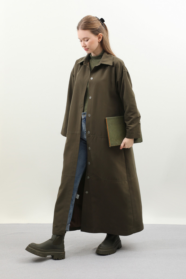 D Tokalı Trençkot Haki - 3