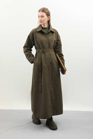 D Tokalı Trençkot Haki - 7