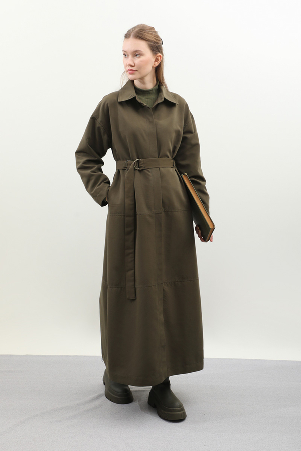 D Tokalı Trençkot Haki - 7