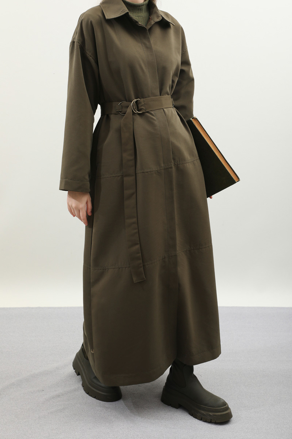 D Tokalı Trençkot Haki - 9