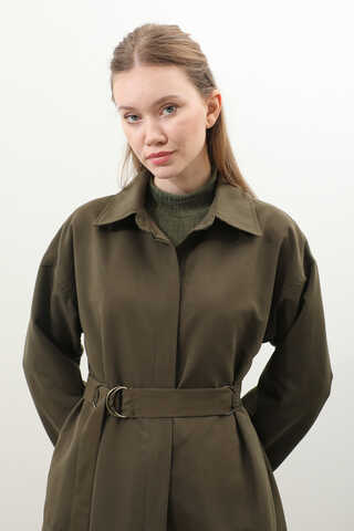 D Tokalı Trençkot Haki - 10