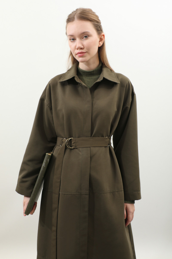 D Tokalı Trençkot Haki - 1