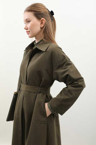 D Tokalı Trençkot Haki - 12