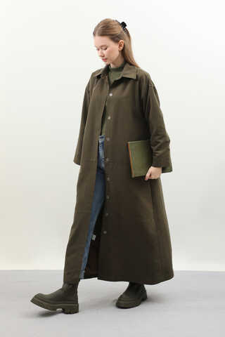 D Tokalı Trençkot Haki - 3