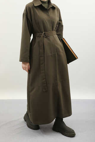 D Tokalı Trençkot Haki - 9