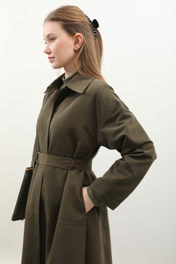 D Tokalı Trençkot Haki - 12