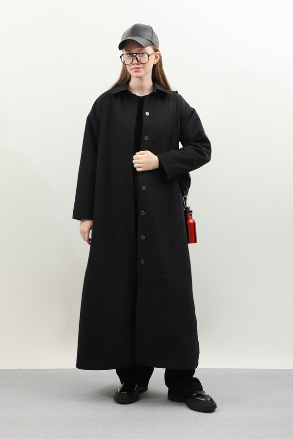 D Tokalı Trençkot Siyah - 2