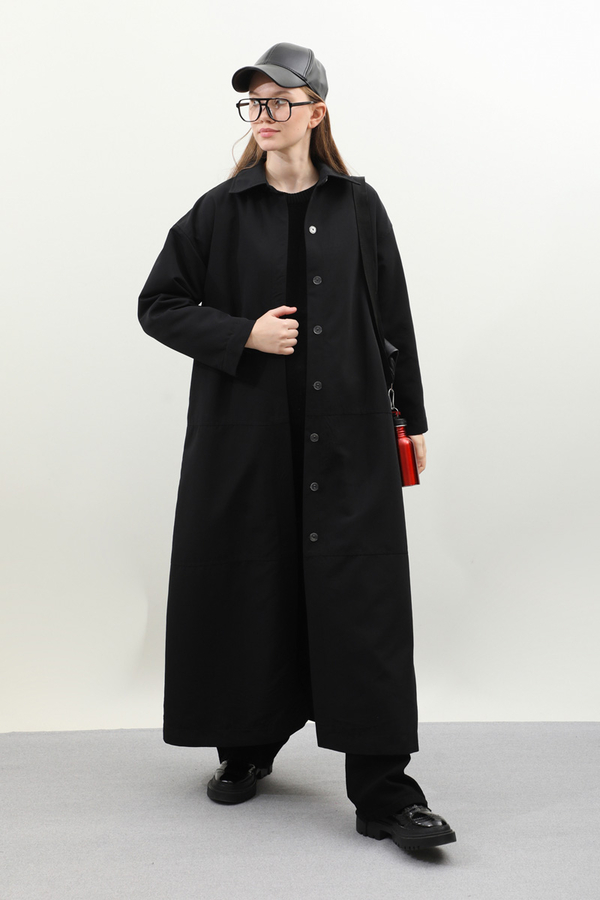 D Tokalı Trençkot Siyah - 3