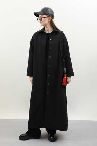 D Tokalı Trençkot Siyah - 4